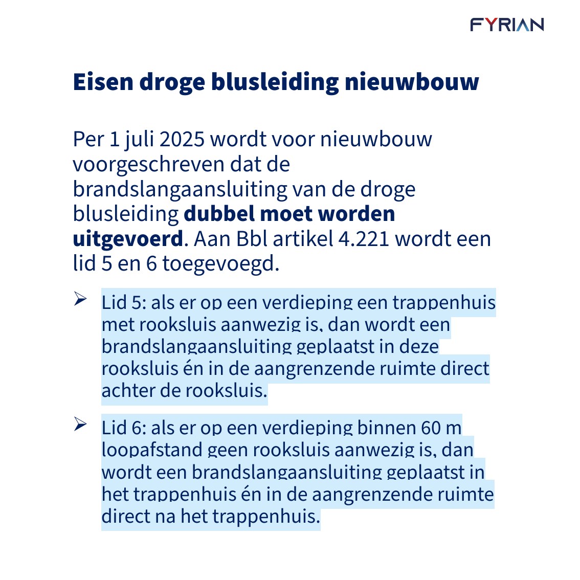 Slide 8: Eisen droge blusleiding nieuwbouw